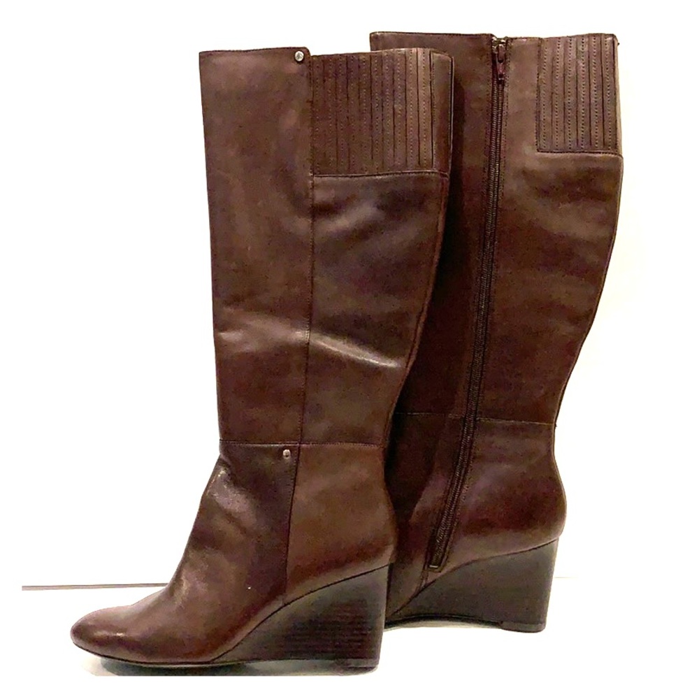 Ralph Lauren Brown Leather Wedge Boots - Size 8